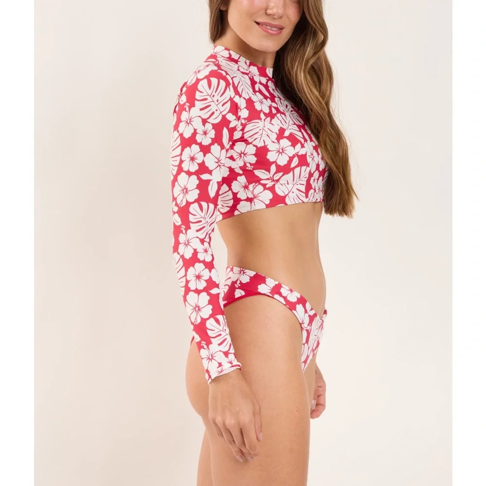 NWT Rio de Sol Top Pua Hibiscus Reef Tropical Floral Long Sleeve Swim Coverup S